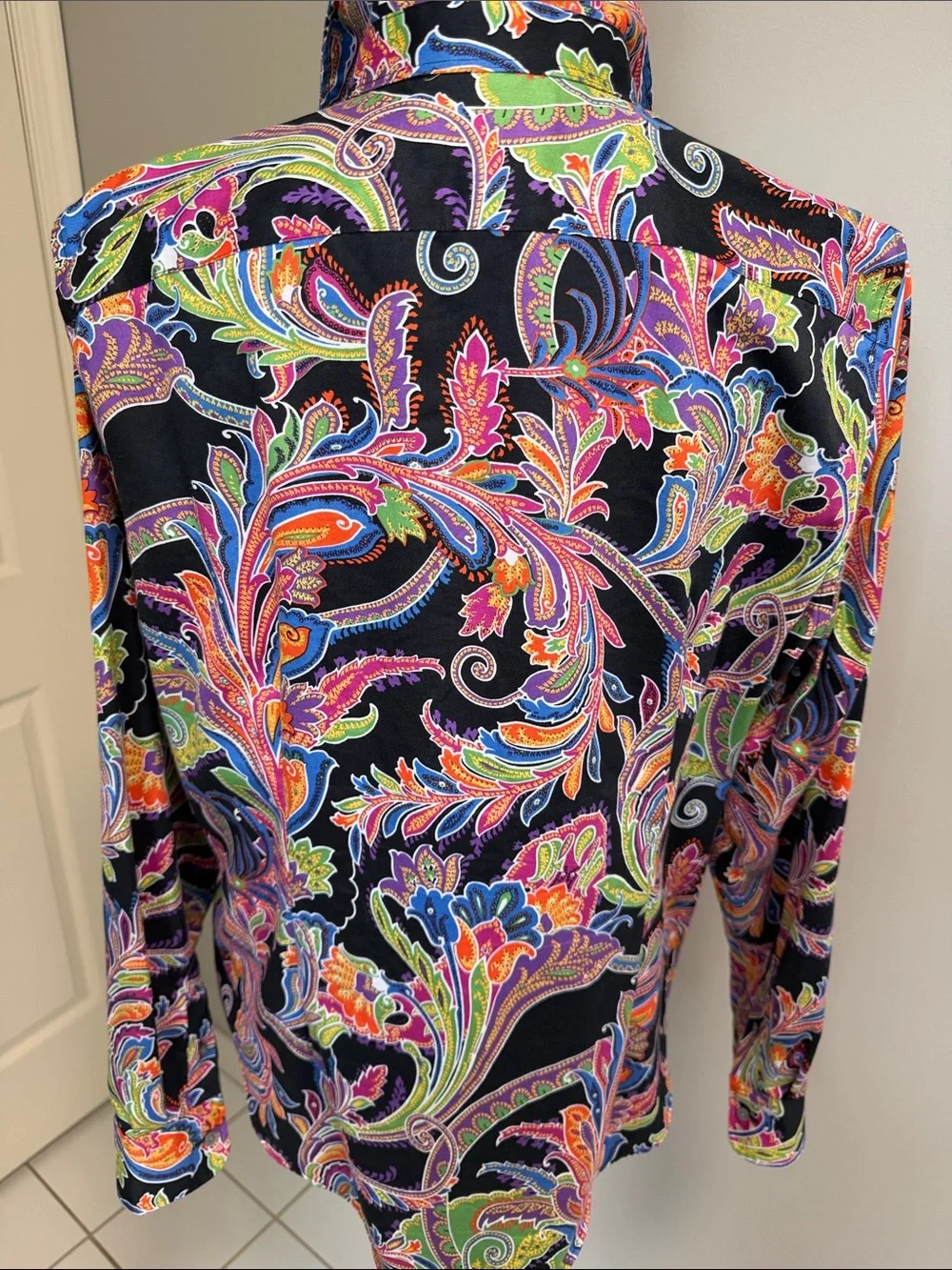 Lauren Ralph Lauren Black Multicolor Paisley LS Cotton NonIron ButtonDown Sz XL - Picture 4 of 7